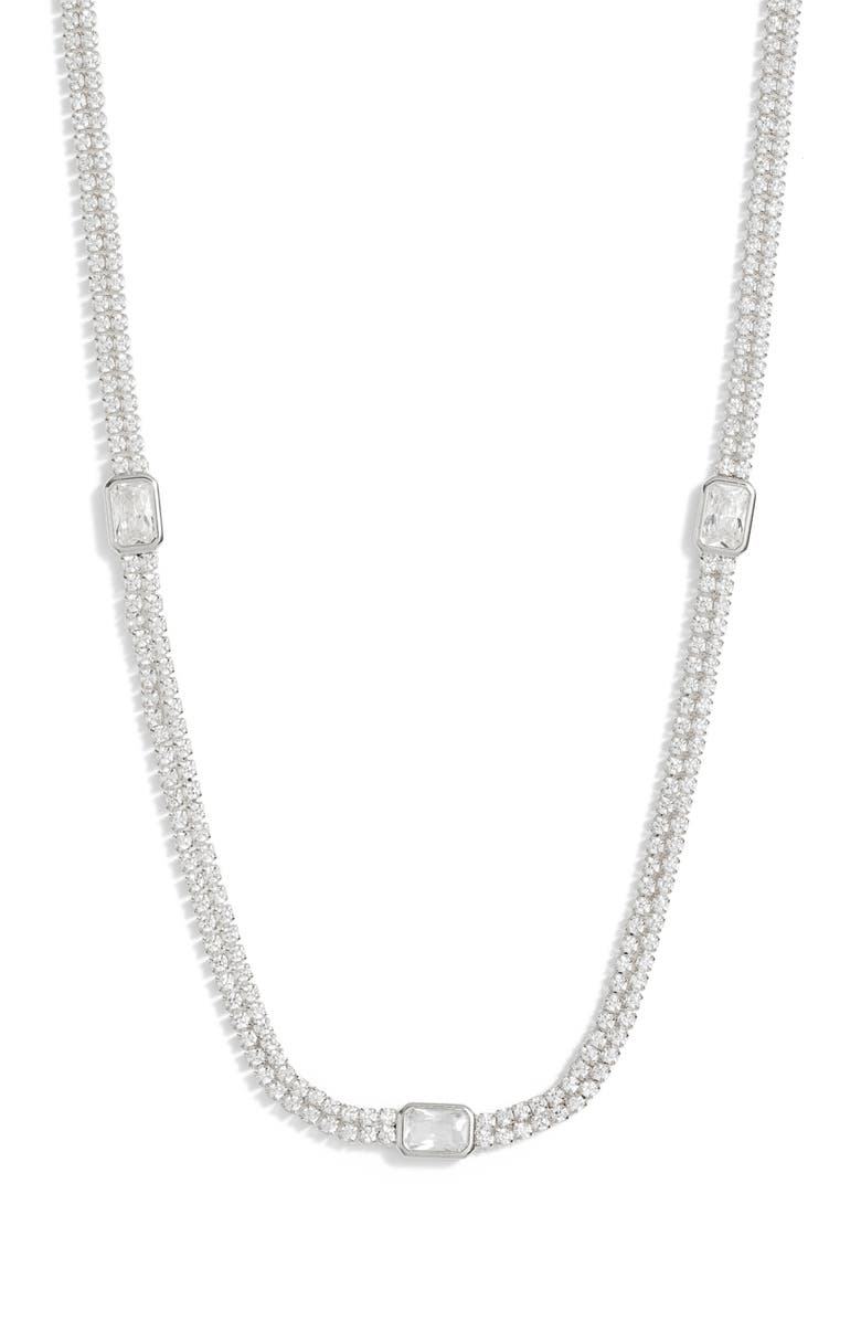 Nordstrom Accent Cubic Zirconia Tennis Necklace, Main, color, Clear- Silver
