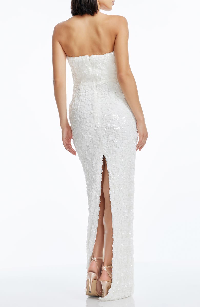 Dress the Population Izza Floral Appliqué Sequin Strapless Gown, Alternate, color, White