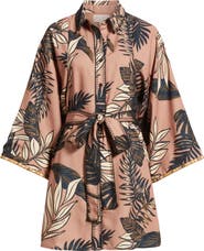 CIEBON Gaia Leaf Print Mini Shirtdress
