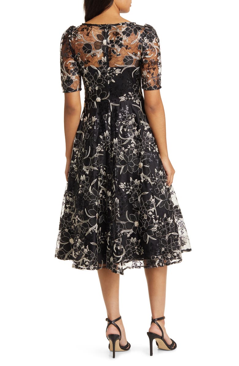 Eliza J Sequin Floral Embroidery Fit & Flare Cocktail Midi Dress, Alternate, color, 