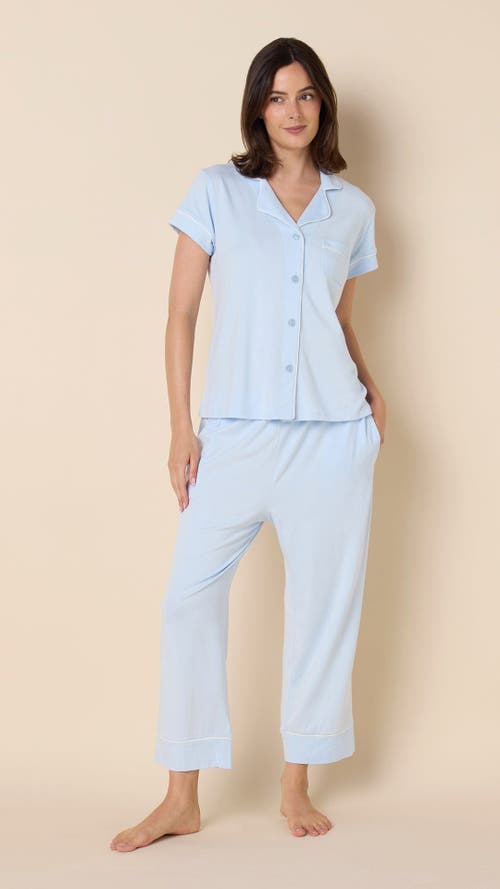 The Cat's Pajamas Pima Knit Cropped Pajama Set In White