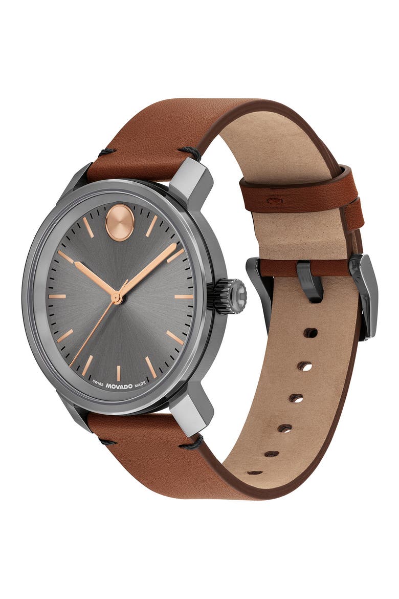 Bold Access Leather Strap Watch, 41mm, Alternate, color, GRAY DIAL