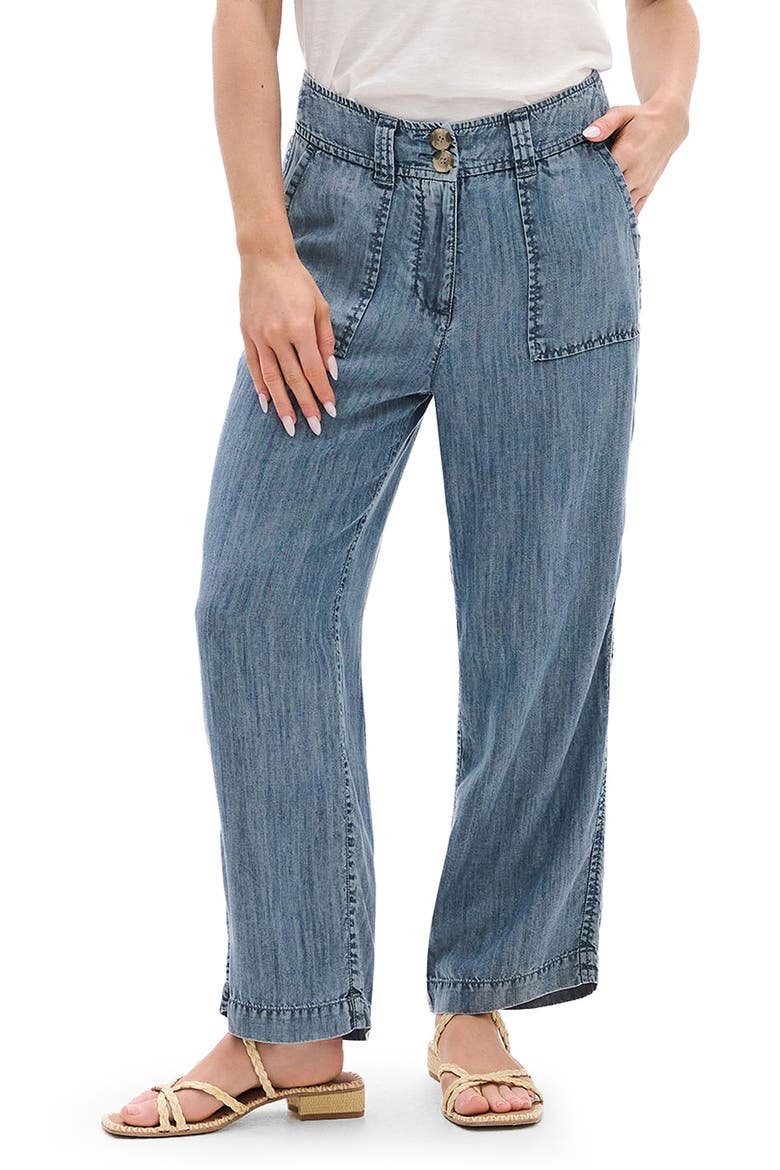 Acid Wash Crop Wide Leg Chambray Pants, Main, color, BLUE ACID RINSE
