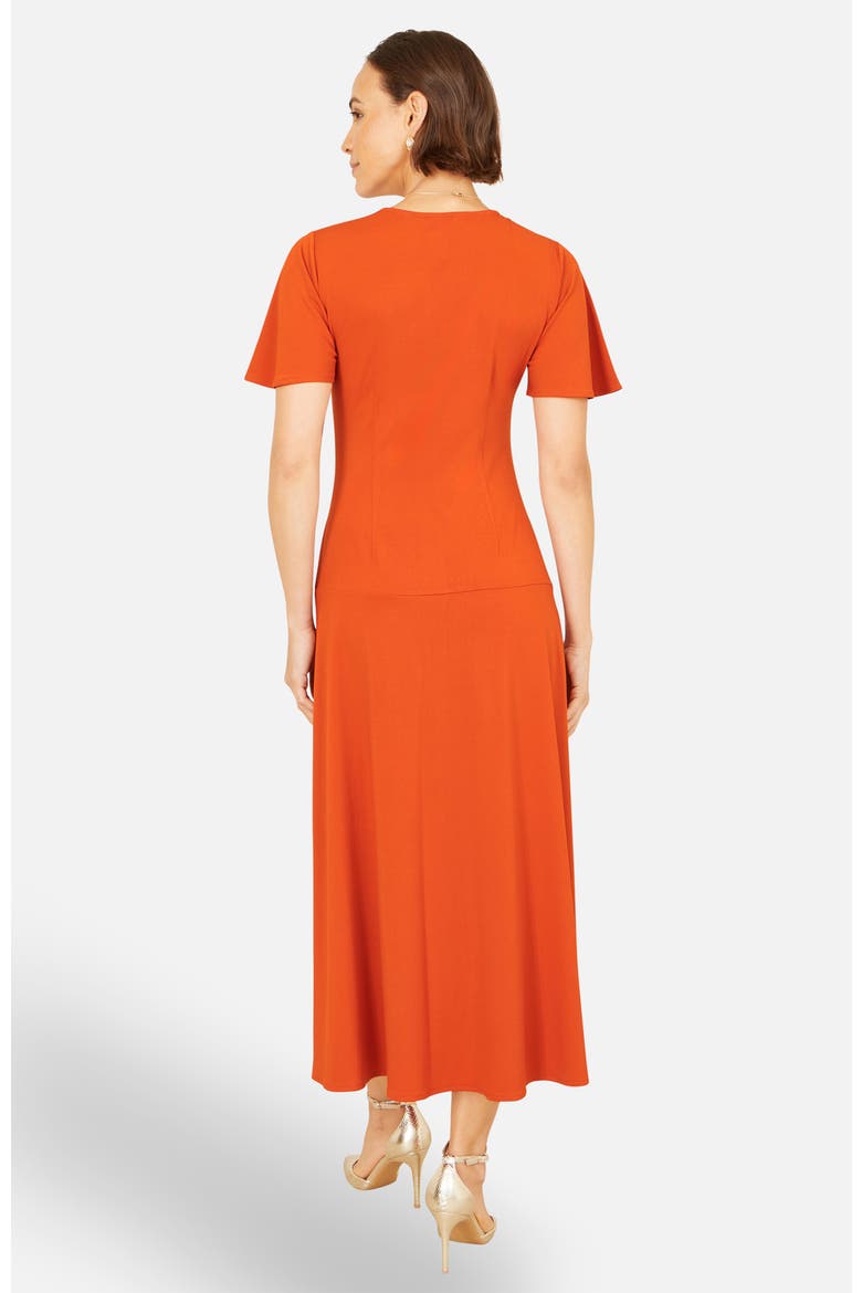 Ruched Front Stretch Midi Dress, Alternate, color, Orange
