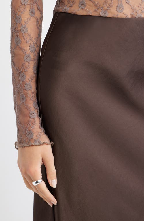 Open Edit Satin Midi Skirt In Brown