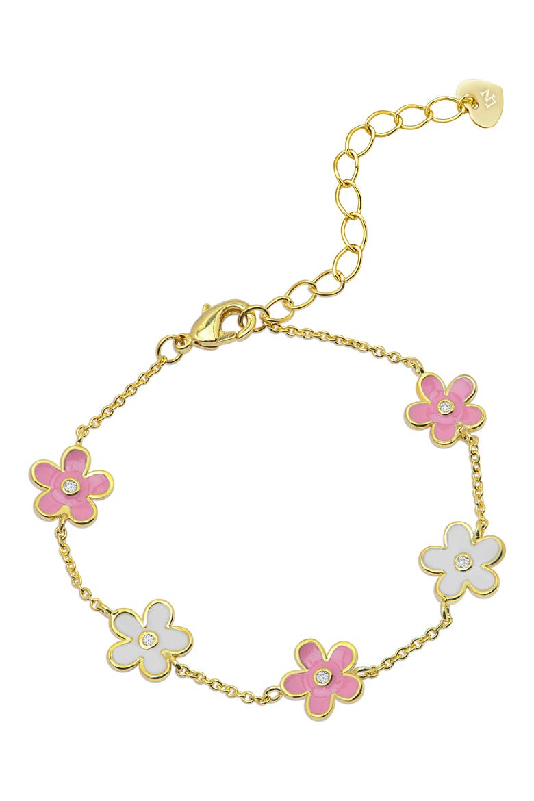 Kids' Floral Station Bracelet, Main, color, PINK/ WHITE
