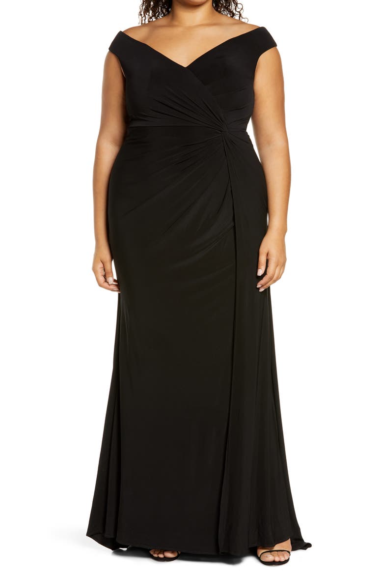 Simple Plus Size Jersey Off the Shoulder Dress, Main, color, BLACK