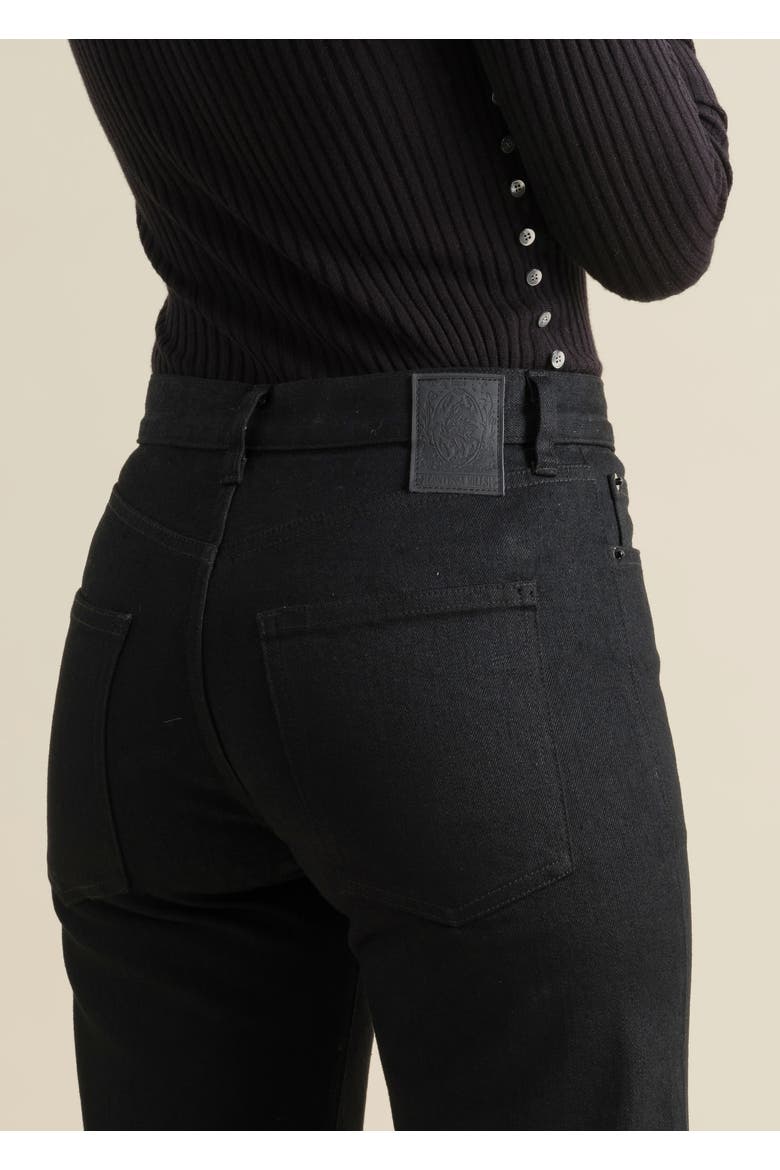 Arcana Slim-Fit Mid-Rise Leather-Trim Jeans, Alternate, color, Black