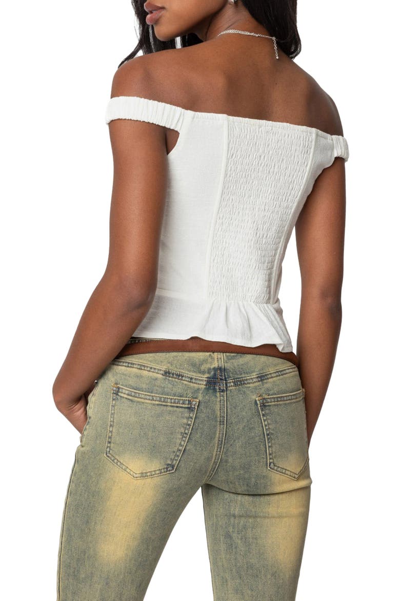 Ali Off the Shoulder Cotton Button-Up Top, Alternate, color, WHITE