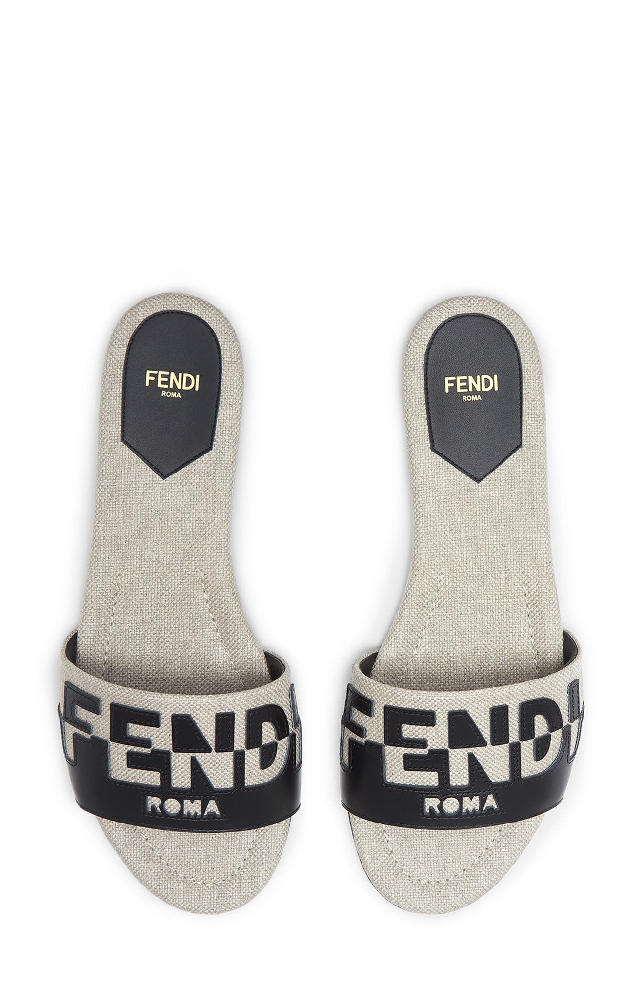 Fendi Signature Bicolor Logo Slide Sandal, Alternate, color, 