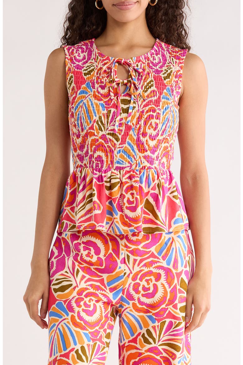 Nomi Floral Smocked Peplum Top, Main, color, PINK-ORANGE-BLUE
