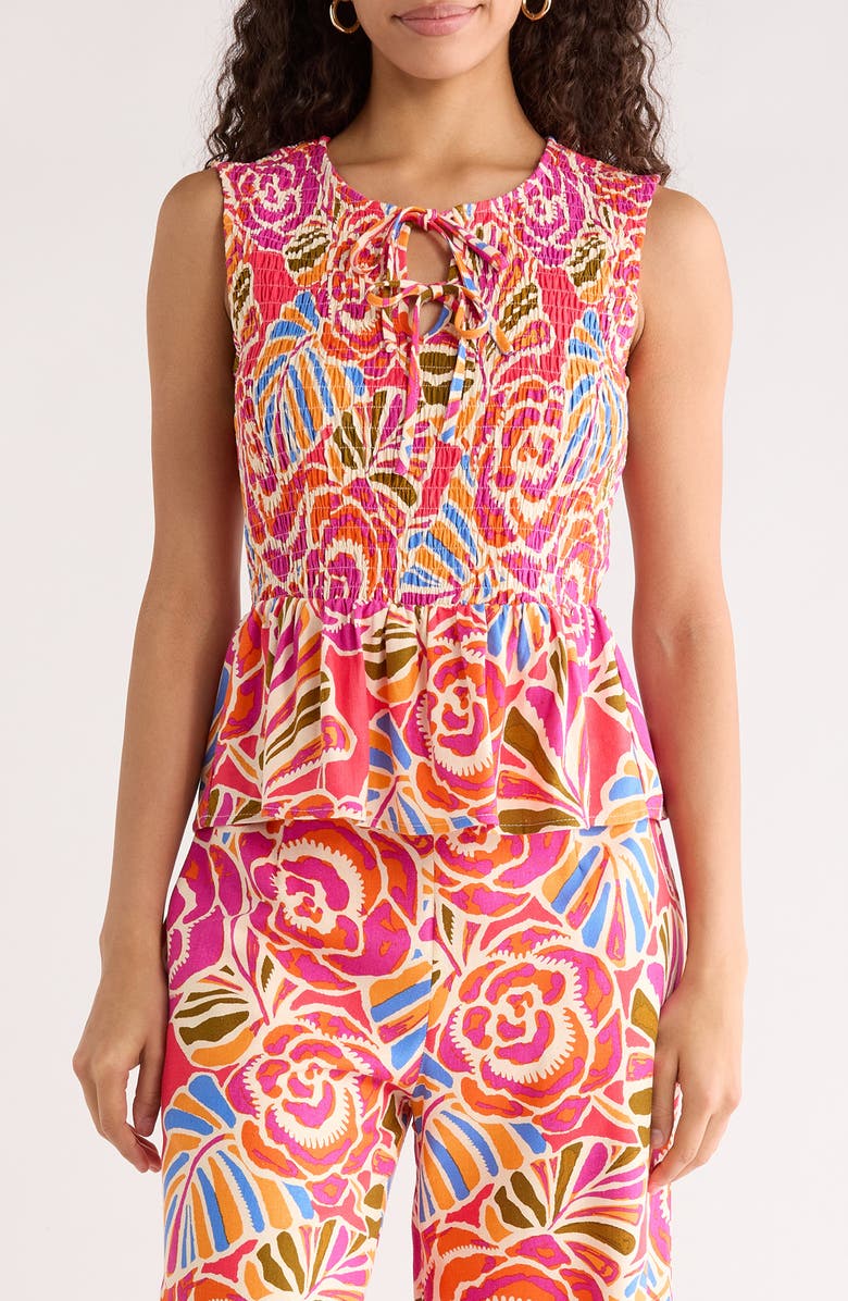 SUGARLIPS Nomi Floral Smocked Peplum Top, Main, color, 