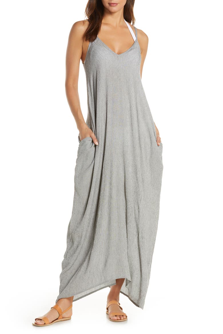 Cover-Up Maxi Dress, Main, color, BLACK MICRO STRIPE