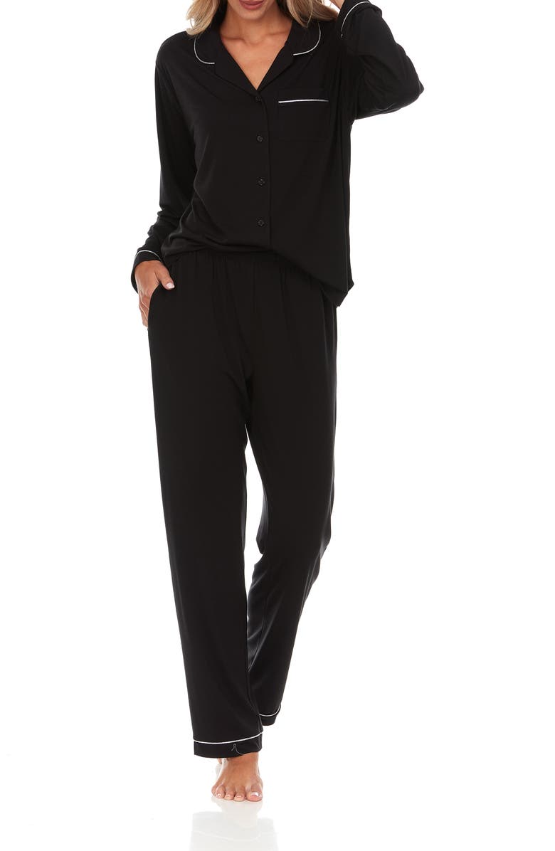 Flora By Flora Nikrooz Alice Long Sleeve Top & Pants Pajamas, Alternate, color, Black