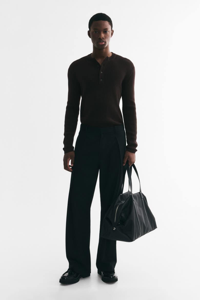 Slim-fit Ribbed Henley Shirt, Alternate, color, Dark brown