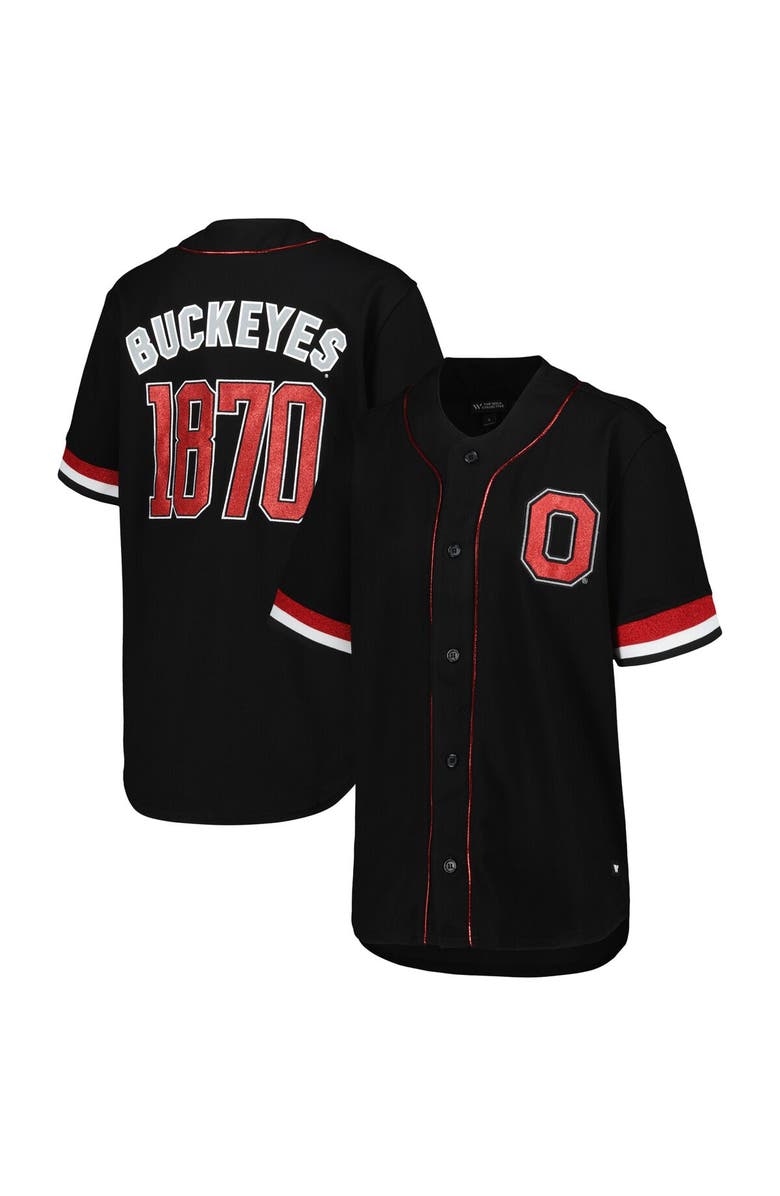 THE WILD COLLECTIVE Women's The Wild Collective Black Ohio State Buckeyes Button-Up Baseball Shirt, Alternate, color, Black
