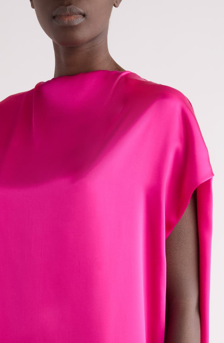Dries Van Noten Silk Satin Cape Dress, Alternate, color, Fuchsia