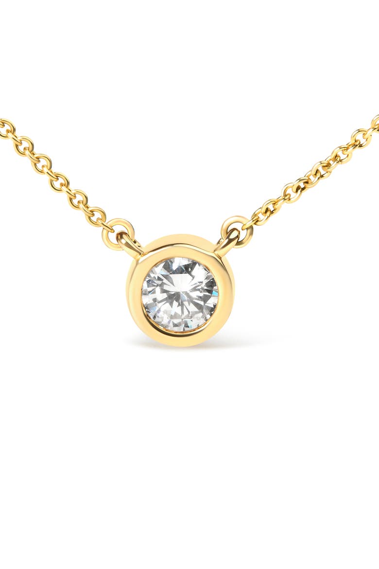 10K Gold 1/3 Cttw Diamond Bezel-Set Solitaire Pendant Necklace, Alternate, color, Yellow