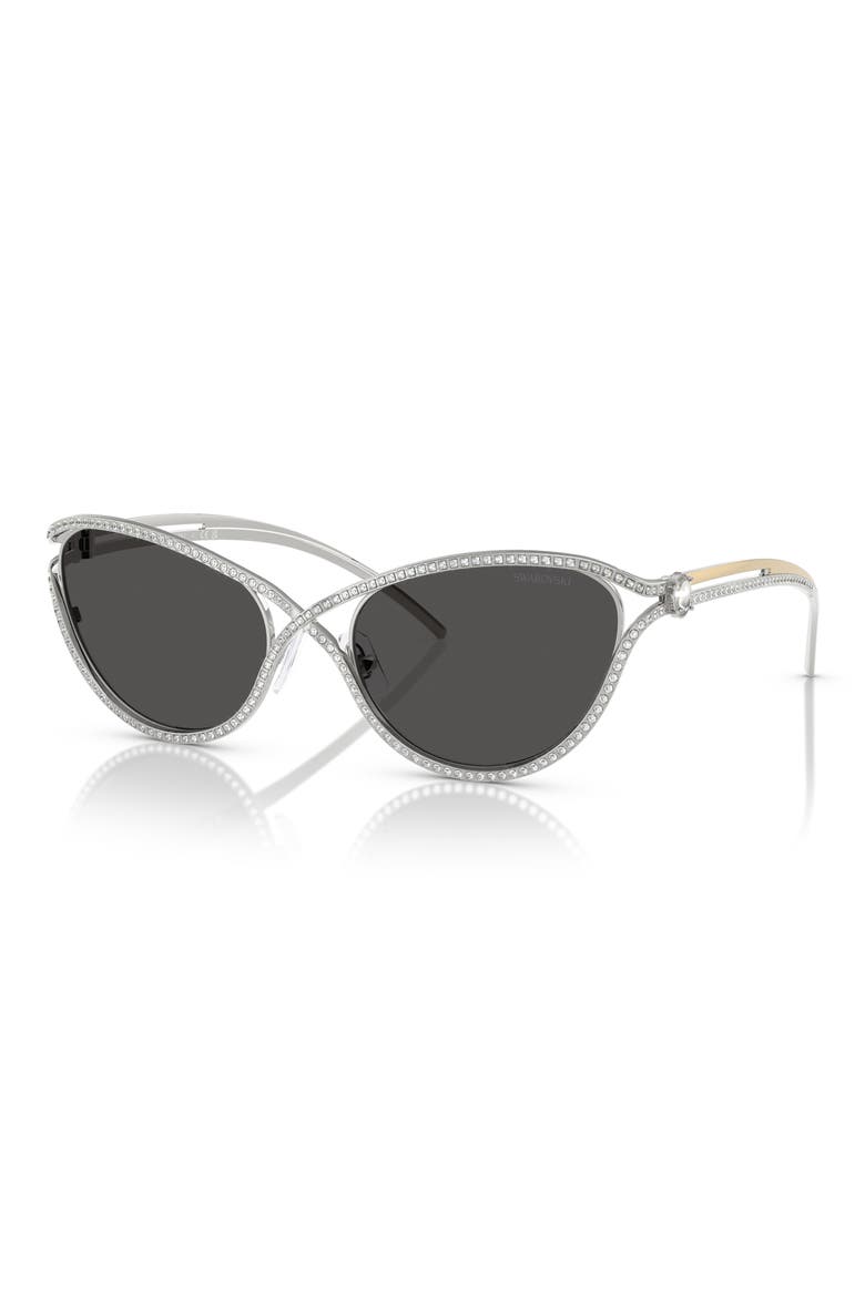 58mm Cat Eye Sunglasses, Alternate, color, SILVER
