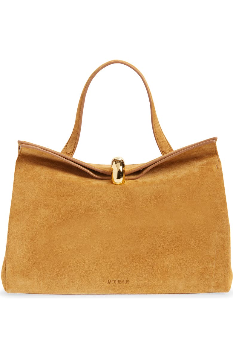 Jacquemus Le Valerie Suede Top Handle Bag, Main, color, Camel 830