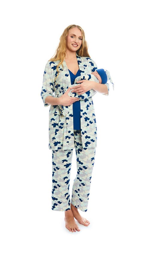 Everly Grey Analise During & After 5-piece Maternity/nursing Sleep Set In Blue