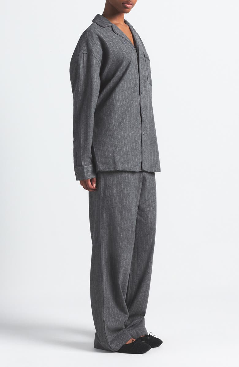 SKIMS Elevated Flannel Pajamas, Alternate, color, Heather Grey Stripe