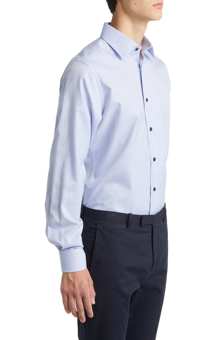 David Donahue Trim Fit Geometric Pattern Microdobby Dress Shirt, Alternate, color, Blue