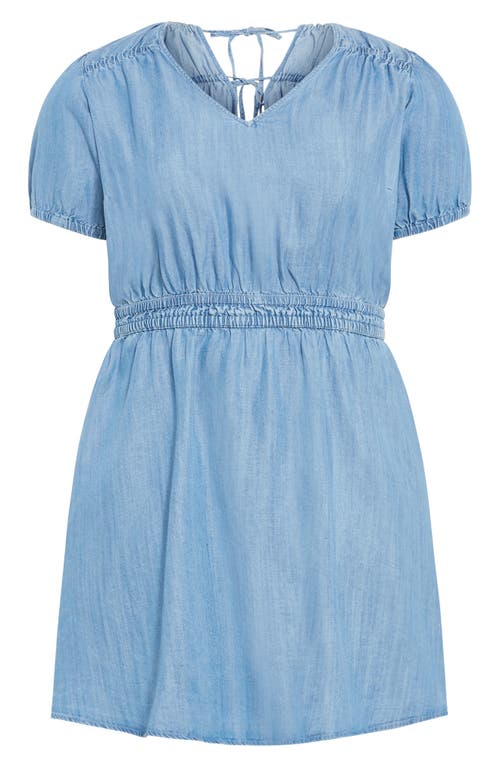 City Chic Emma Puff Sleeve Chambray Minidress In Blue