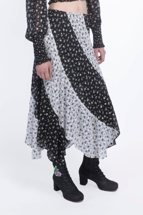 Anna Sui Ditsy Dot Chiffon Contrast Flowy Skirt In Multi