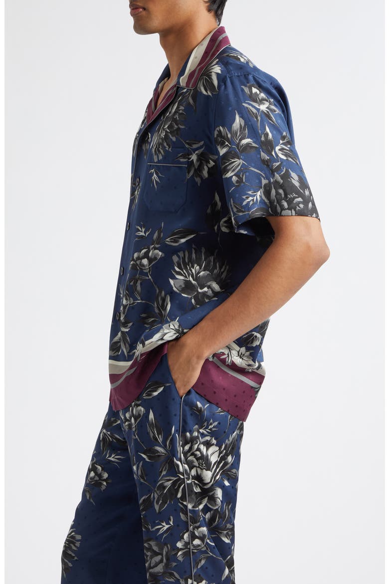 Peony Print Silk Twill Hawaii Shirt, Alternate, color, PEONIE F.BLUE