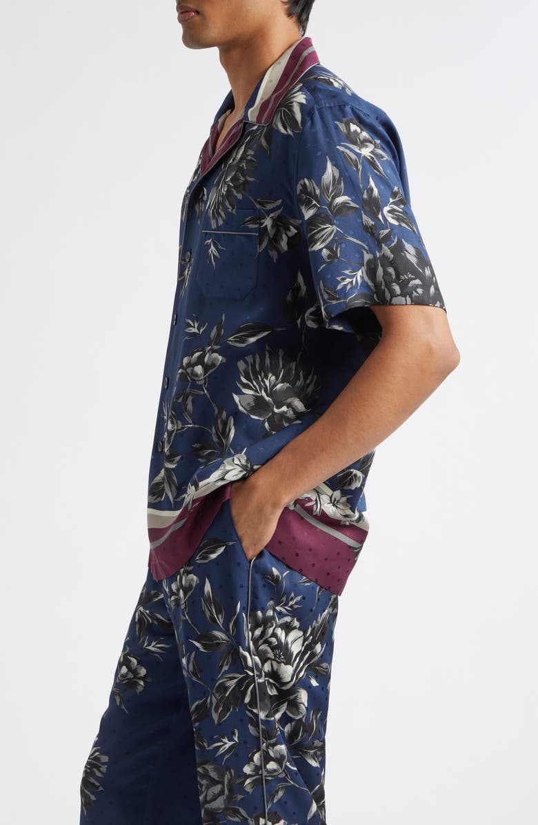 Dolce&Gabbana Peony Print Silk Twill Hawaii Shirt, Alternate, color, Peonie F.blue