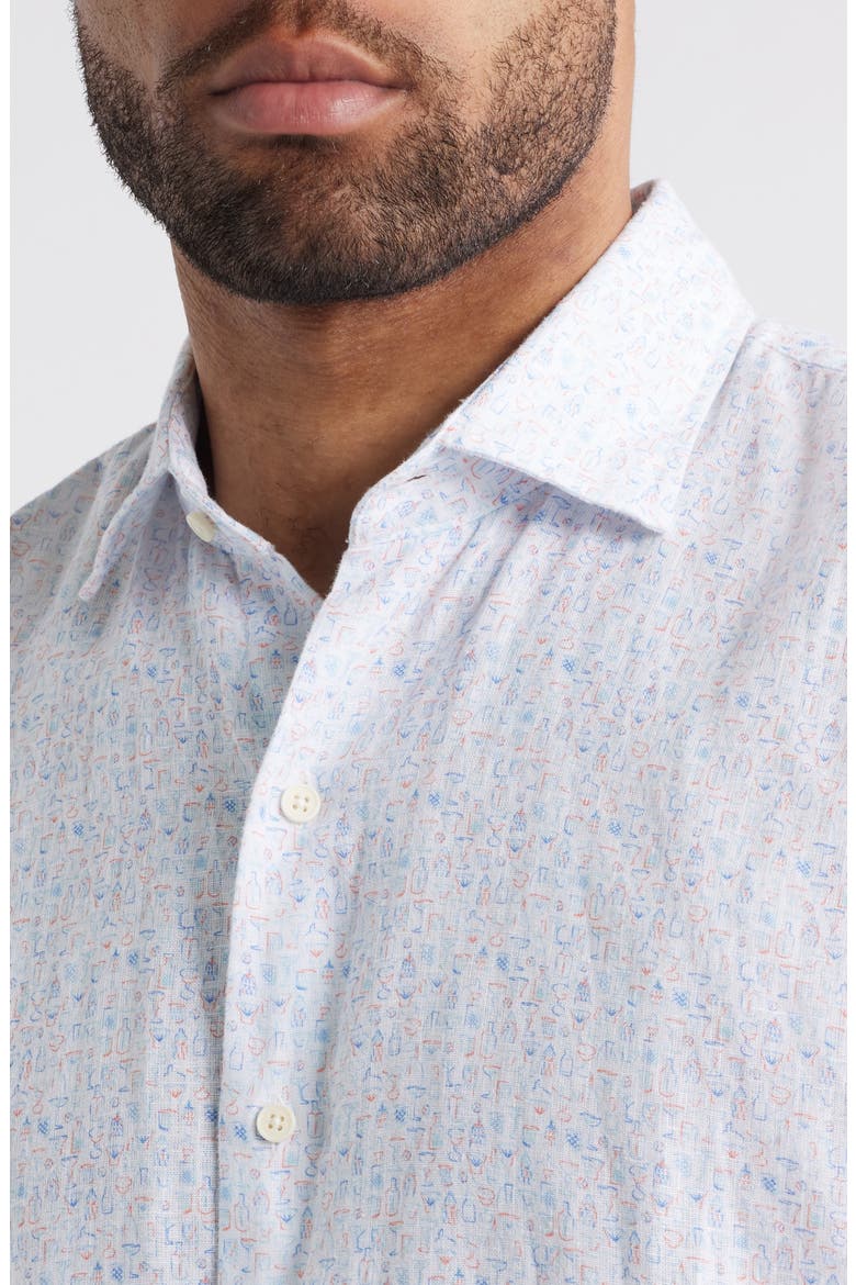 Soiree Short Sleeve Linen Button-Up Shirt, Alternate, color, BLUE MULTI