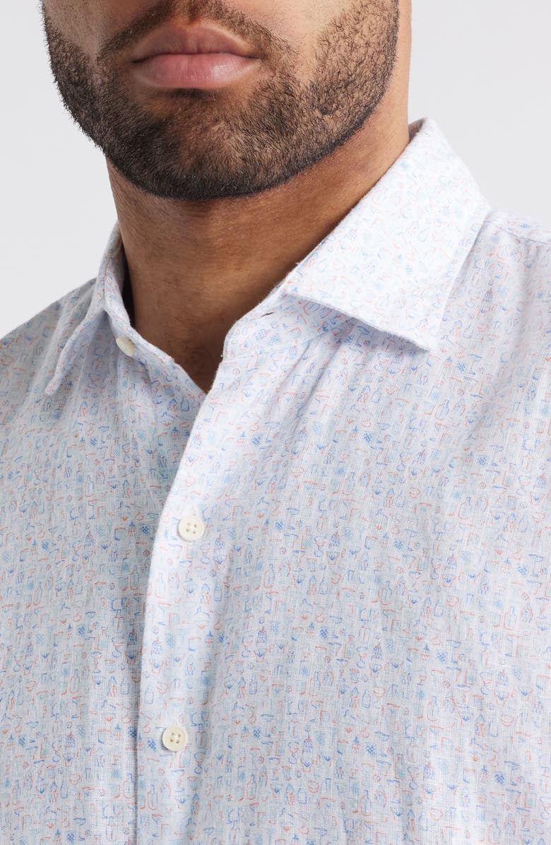 Peter Millar Soiree Short Sleeve Linen Button-Up Shirt, Alternate, color, Blue Multi