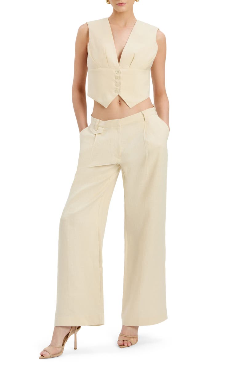Bardot Geordy Wide Leg Linen Pants, Alternate, color, Eggnog