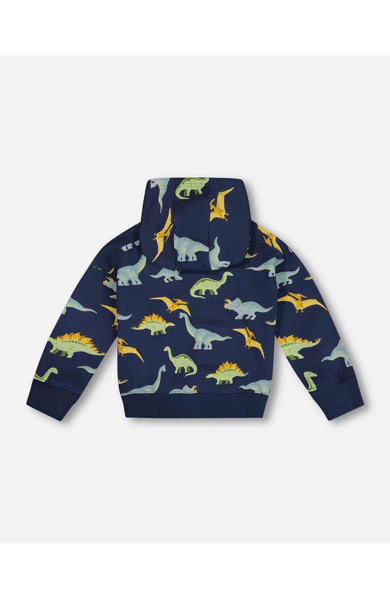 Deux par Deux Boy's Printed Dino Fleece Hooded Sweatshirt Navy, Alternate, color, 