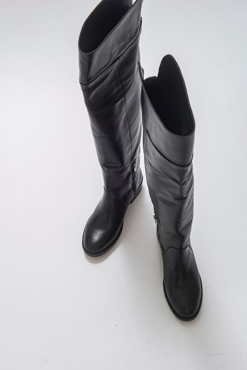 Forever & Always Shoes Petya Leather Over The Knee Boot In Black