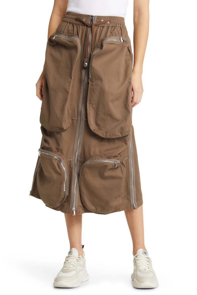 Esther Cargo Cotton Blend Midi Skirt, Main, color, GREEN