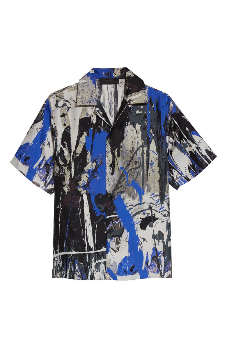 AMIRI Paint Splatter Button-Up Silk Camp Shirt, Alternate, color,