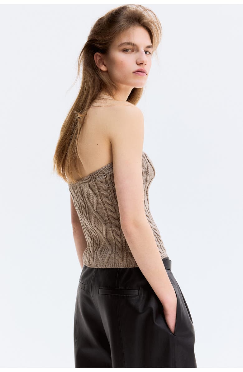 H&M Cable-knit Tube Top, Alternate, color, Taupe