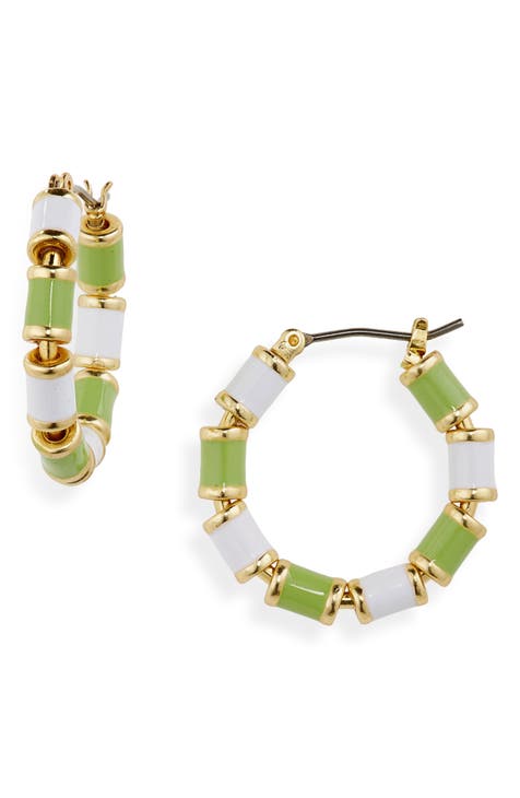 Stripe Beaded Enamel Huggie Hoop Earrings