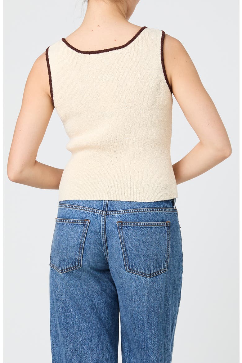 Contrast Trim Sweater Tank, Alternate, color, ECRU/ CAFE STRIPE