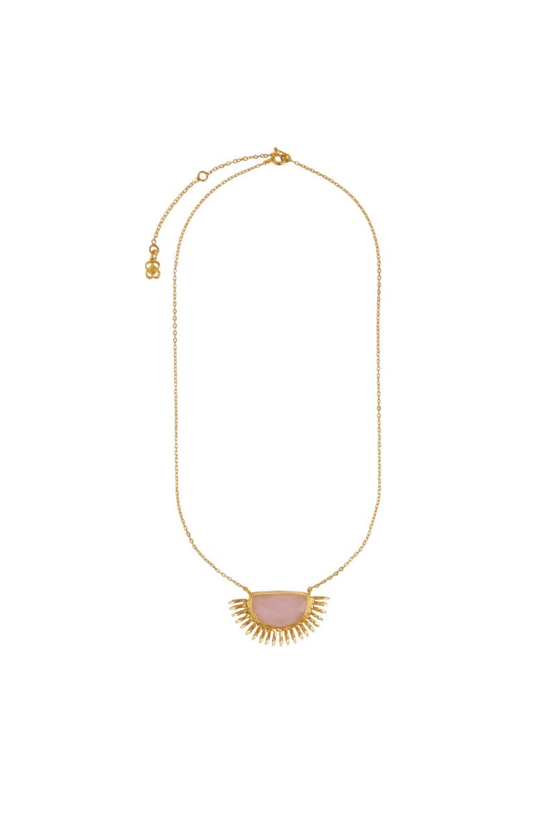 Ottoman Hands Sunrise Rose Quartz Pendant Necklace, Main, color, Gold