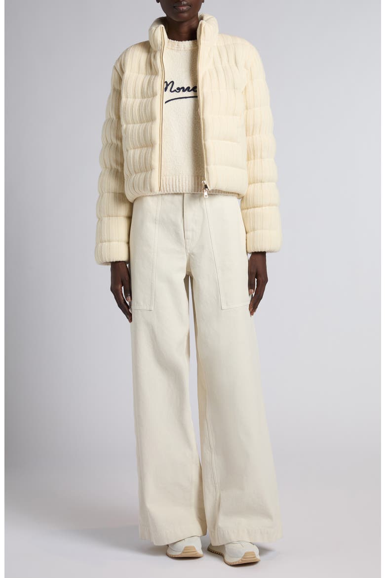 Rib Quilted Wool & Cashmere Down Puffer Cardigan, Alternate, color, WHITE