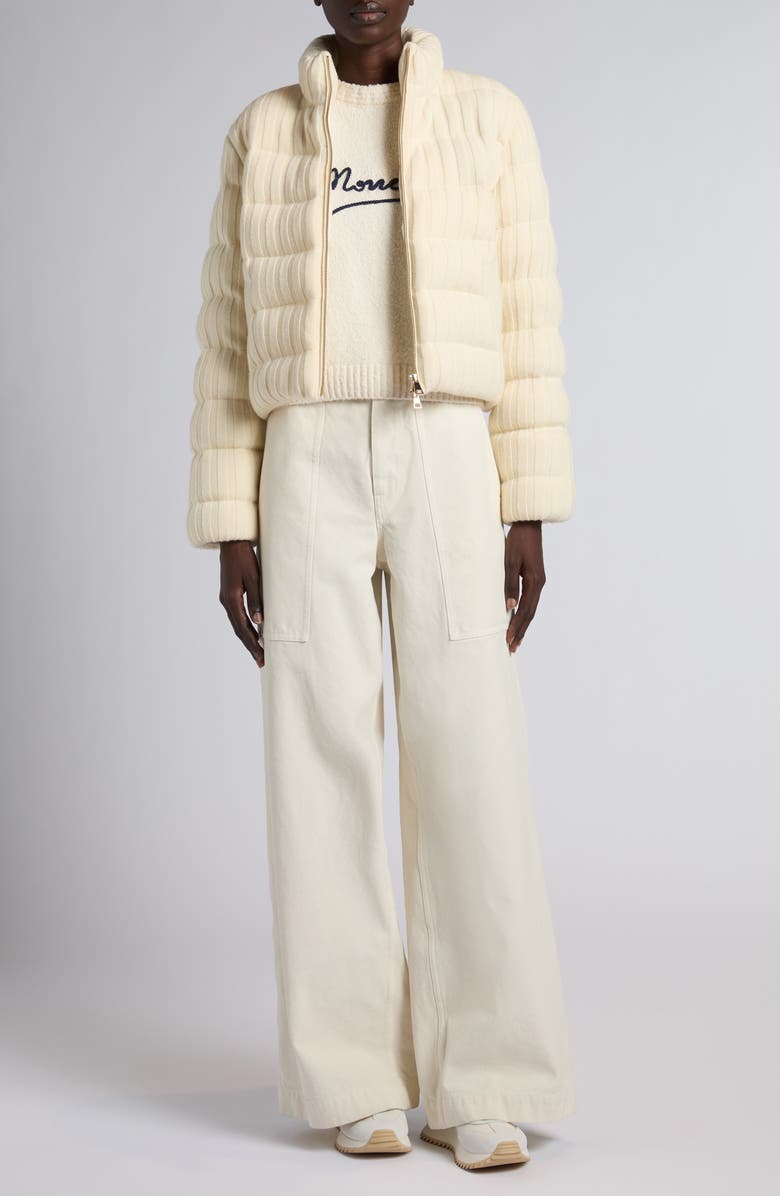 Moncler Rib Quilted Wool & Cashmere Down Puffer Cardigan, Alternate, color, White