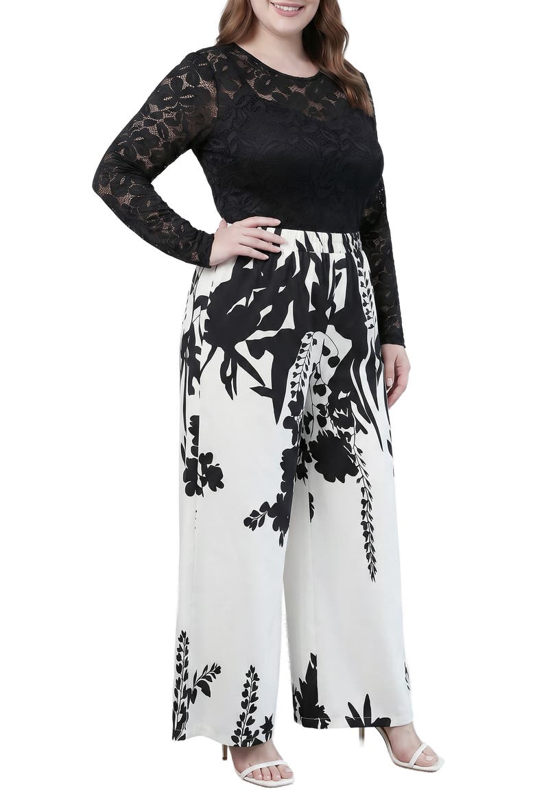 Abstract Pull-On Wide Leg Pants, Alternate, color, WHITE