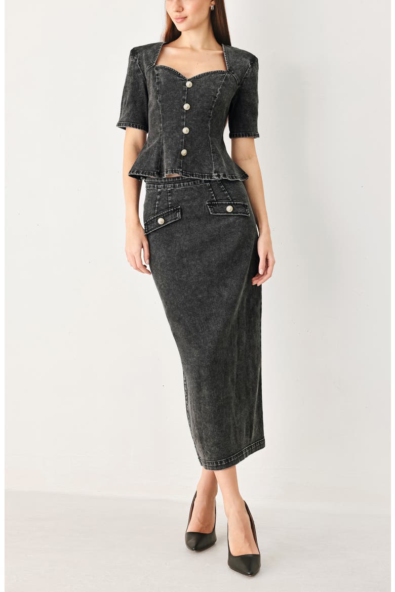 Sweetheart Neck Peplum Denim Top, Alternate, color, BLACK