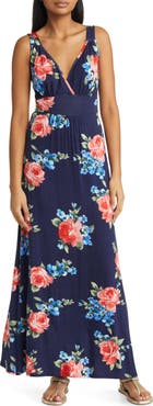 Loveappella Floral Surplice V-Neck Knit Maxi Dress
