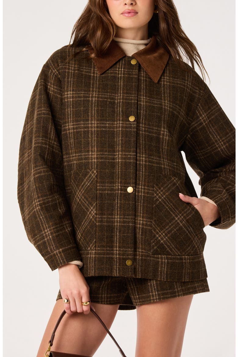 Shae Plaid Wool Blend Jacket, Main, color, BROWN PLAID