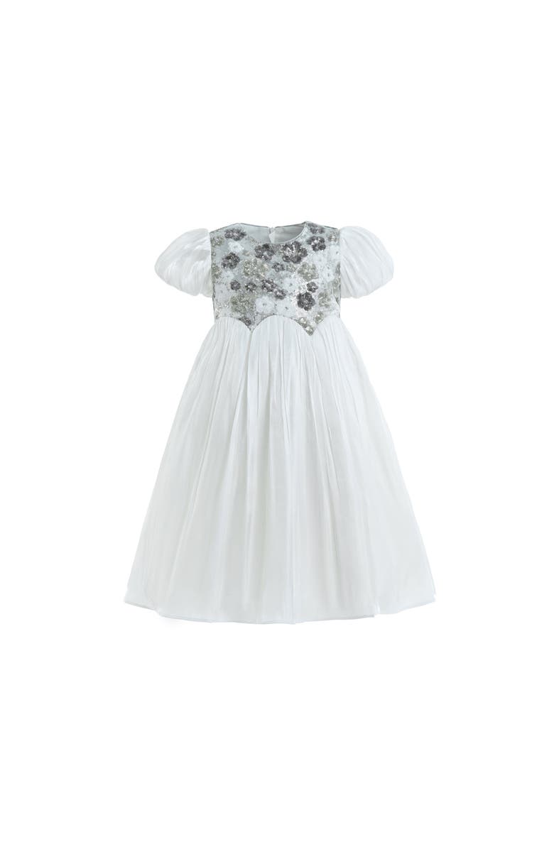 Tulleen Sequin Floral Bodice Dress, Alternate, color, White