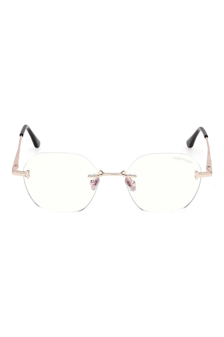 52mm Geometric Optical Glasses, Main, color, SHINY ROSE GOLD / SHINY BLACK